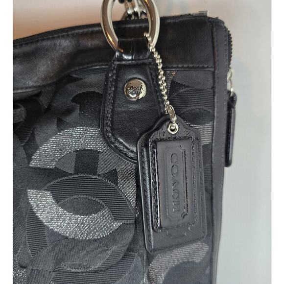 Coach Sig Kristin Metallic Zip Bag Tote Shoulder Bag Black/Silver 18286 - Picture 4 of 15